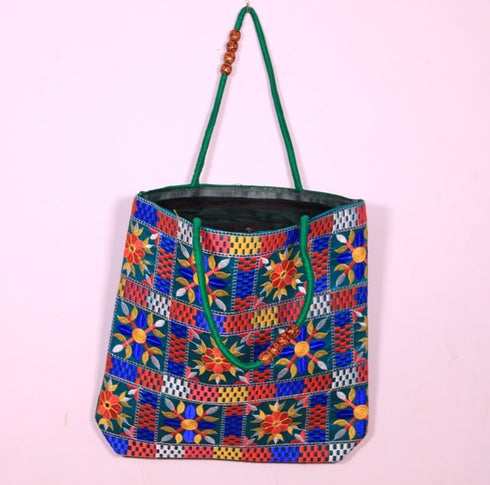 Green Multi Color Hand Made Shoulder Bag